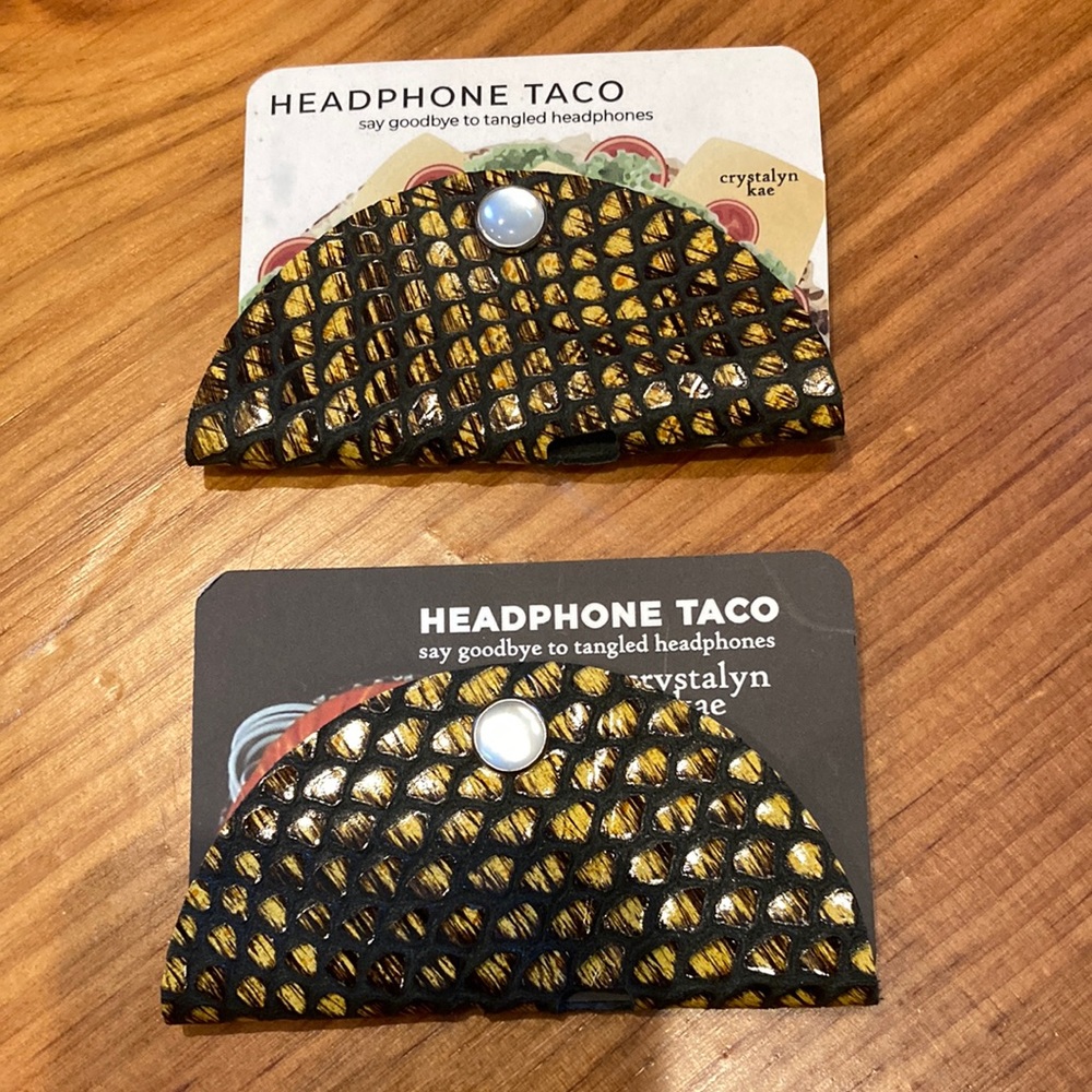 New! CRYSTALYN KAE Animal Print Headphone Tacos Cord Detanglers! Gold Etching